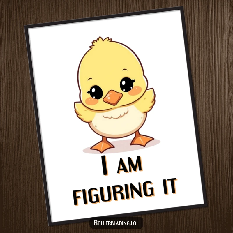 Funny wobbly duckling poster art of a cute duckling walking unsteadily, adorable and humorous illustration.