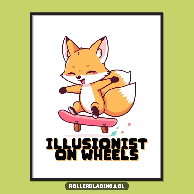 Funny Fox Skate Trick Poster: Cool Wall Art for Humorous Decor