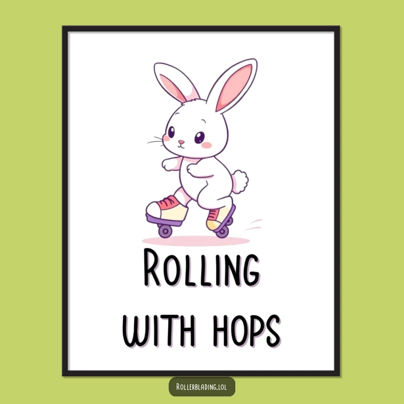 Funny Roller Skating Rabbit Poster: Curious Bunny's Graceful Glide, Decorate with Humor