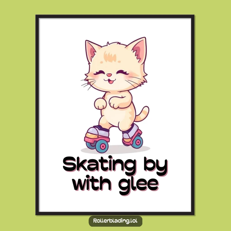 Funny Kitten Roller Skates Poster: Wobbling Feline Art Gift