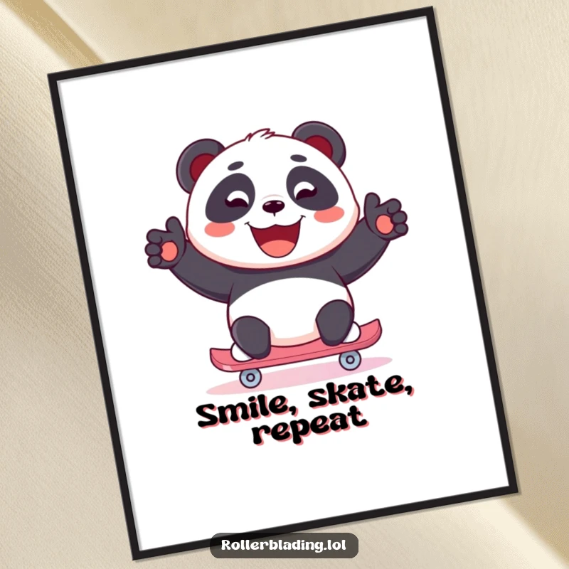 Funny Panda Poster: A joyful panda skates with a wide, beaming smile, creating a cheerful and energetic piece of art.