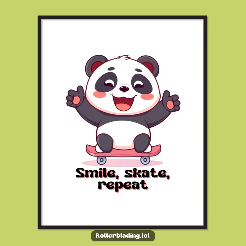 Funny Panda Poster: Joyful Skating Art, Whimsical Funny Gift