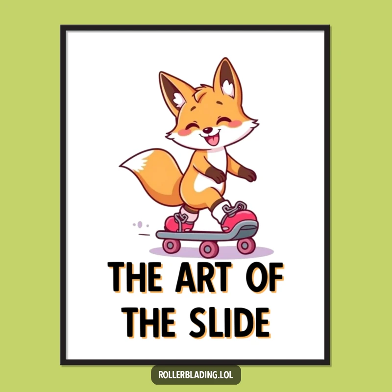 Funny Fox Roller Skate Slide Poster - Dramatic and Humorous Wall Art Gift