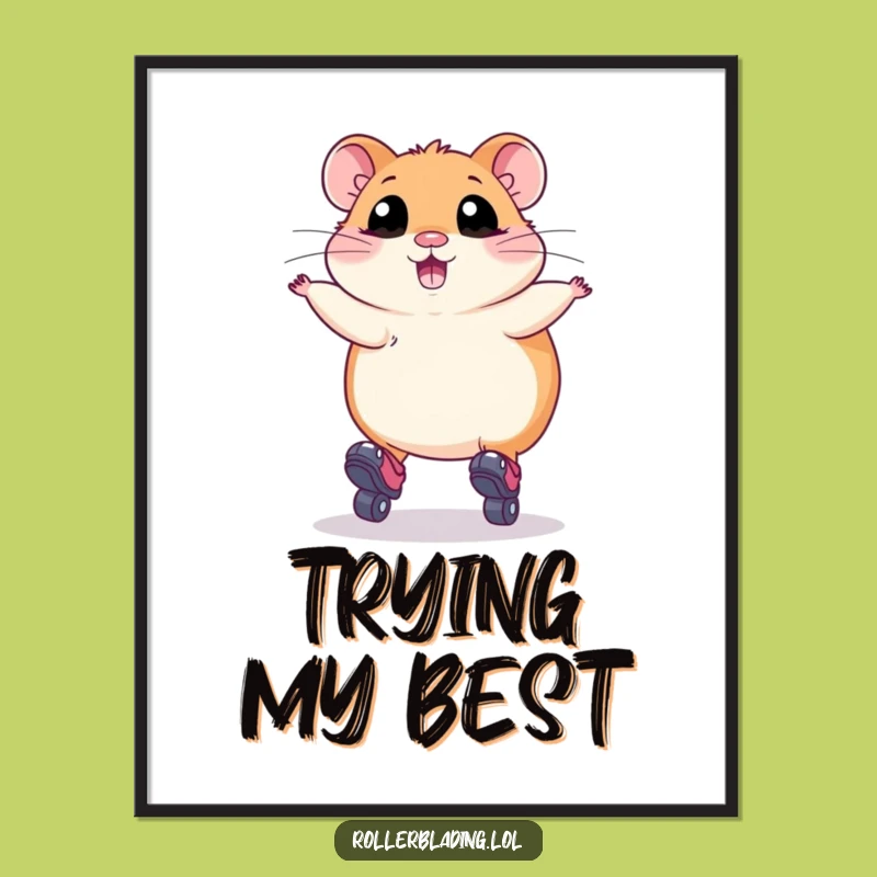Funny Hamster Roller Skating Poster: Plump, Wide-Eyed Art for a Hilarious Room