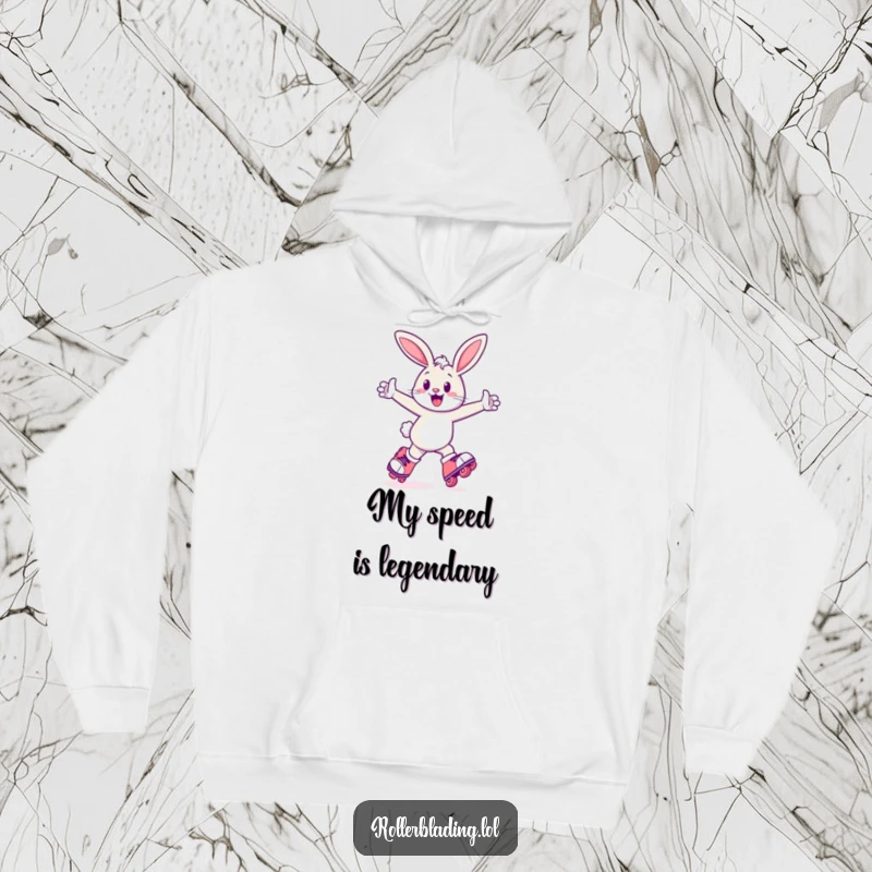 Funny Bunny Hoodie: A cheerful bunny skates with gusto on roller skates, arms pumping, captured in a cozy and humorous design.