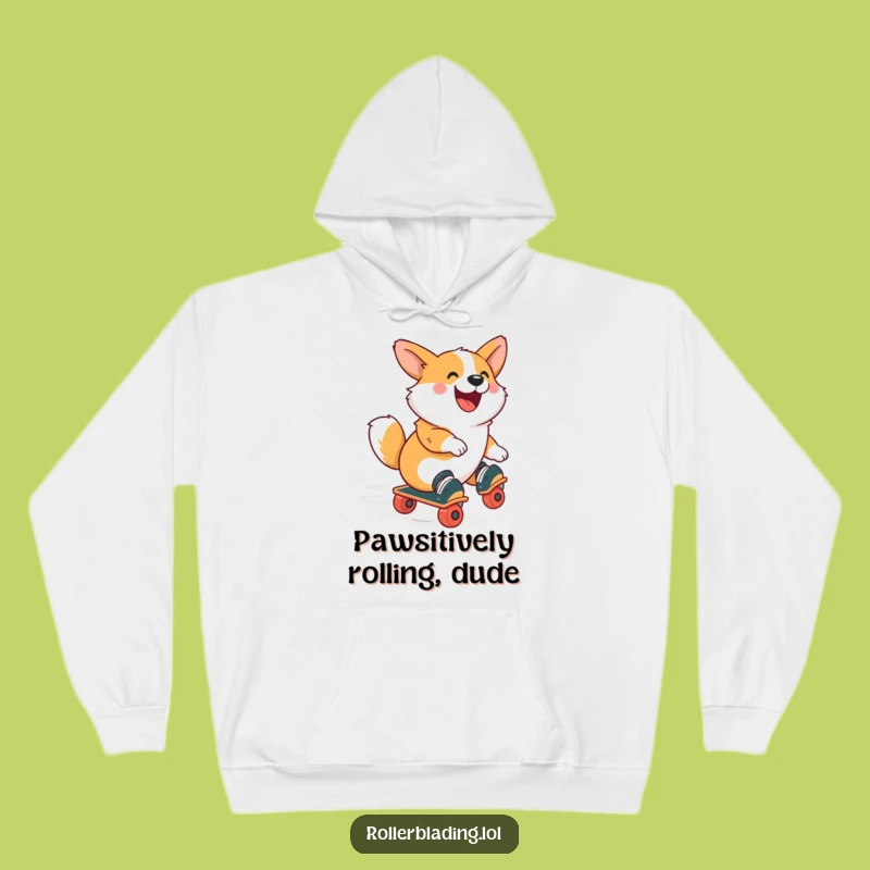 Funny Corgi Roller Skate Hoodie: Cozy Up with a Joyful, Zooming Skateboarding Dog
