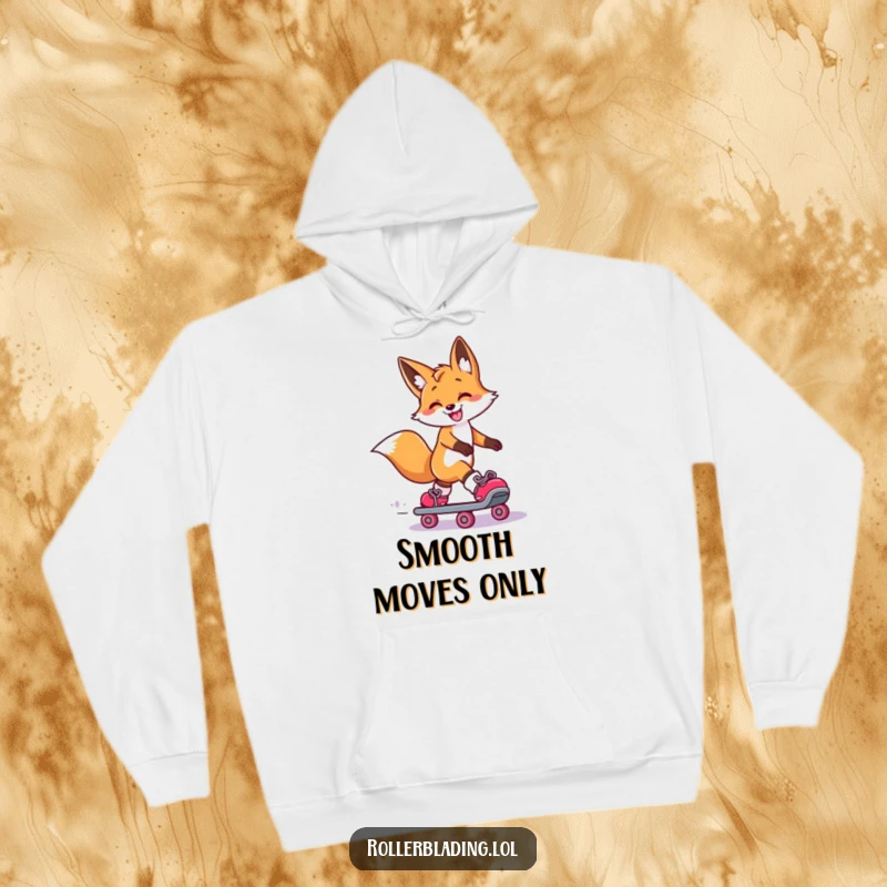 Funny Fox Hoodie: A smiling fox executes a dramatic roller skate slide, one leg extended, embodying smooth, humorous style in a cozy design.