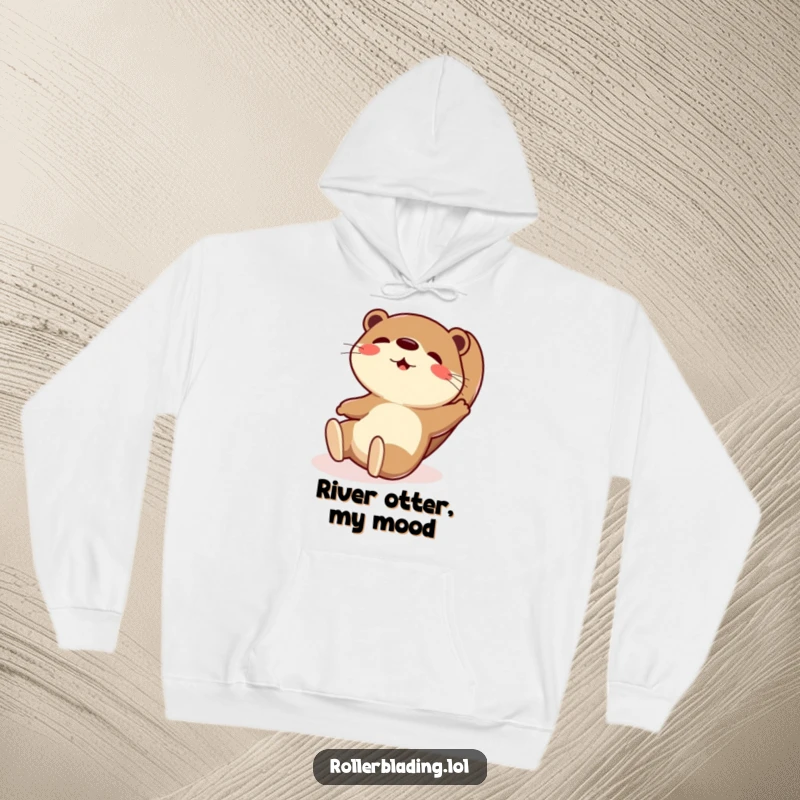Funny hoodie showing a playful otter caught in an exaggerated, hilarious slide with a big grin.