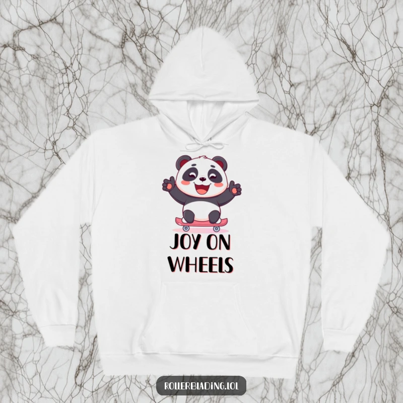 Funny Panda Hoodie: A joyful panda skates with a wide, beaming smile, offering cozy warmth and playful cheer.