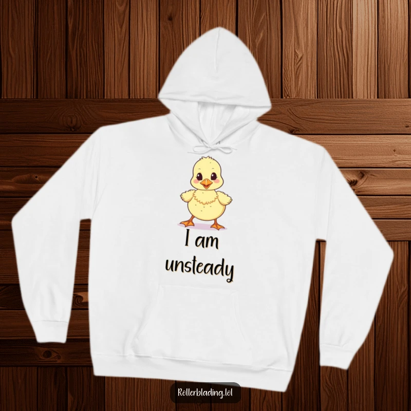Funny hoodie featuring a wobbly duckling moving unsteadily, offering warmth with adorable and humorous charm.