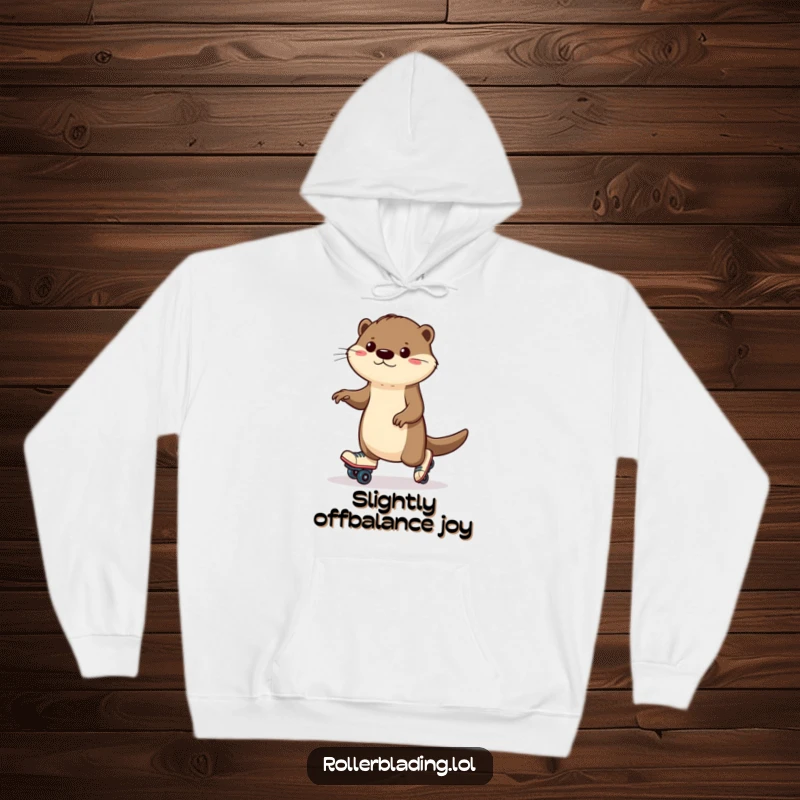 Funny otter hoodie featuring a determined otter wobbling adorably on roller skates, ready for cozy adventures.