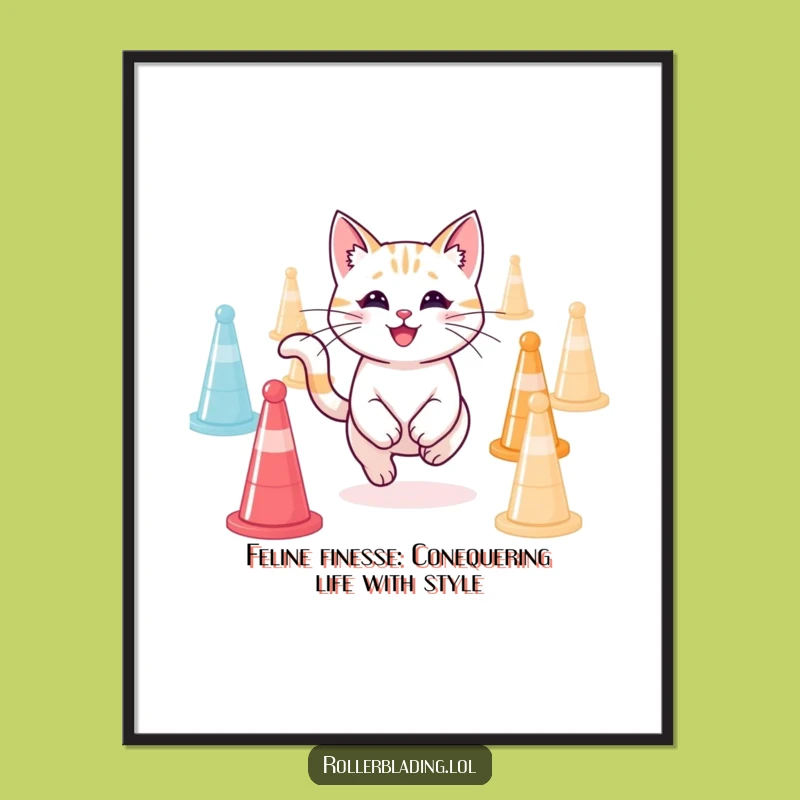 Funny Free Printable Wall Art: Agile Cat Cone Challenge - Quirky Downloadable Decor