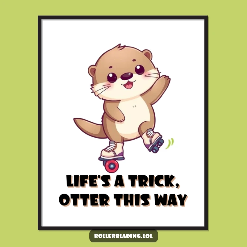 Free Printable Funny Wall Art: Rollerblading Otter Action Downloadable Decor