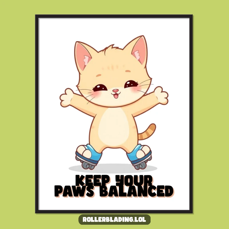 Free Printable Kitten Art: Wobbling Skater Balance Downloadable Wall Decor