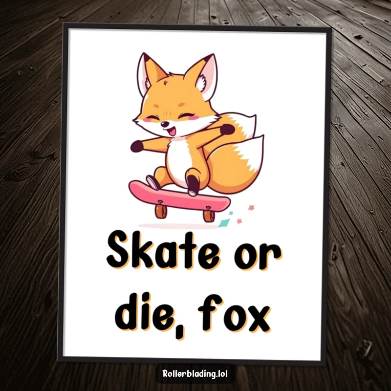 Funny Free Printable Wall Art: A stylish fox glides on skates, showcasing a cool trick and adding playful vibes to your room.