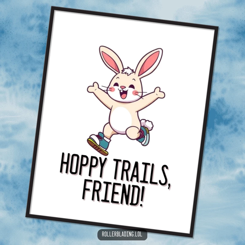 Funny Free Printable Wall Art: A cheerful bunny doing a playful jump while on roller skates, adding whimsical decor.