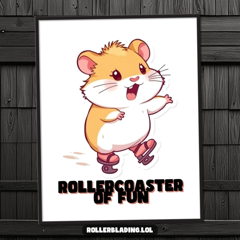 Funny Free Printable Wall Art featuring a hamster wearing tiny skates, zooming forward with delight, a whimsical downloadable piece.