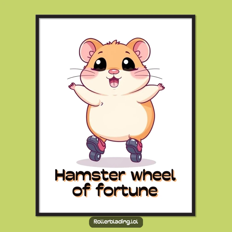 Funny Free Printable Wall Art: Hamster Roller Skates Jump Art Downloadable Decor