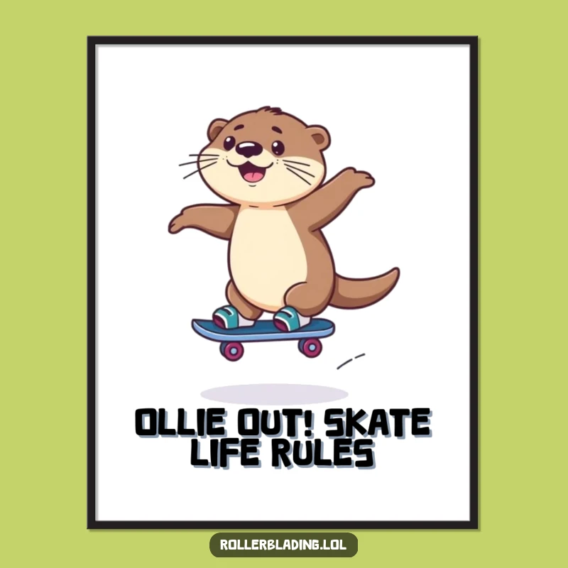 Funny Free Printable Wall Art: Playful Otter Rollerblading, Jumping Decor, Downloadable Art