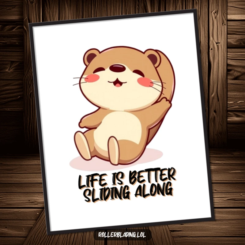 Funny Free Printable Wall Art: A playful otter executes an exaggerated slide, body stretched out, conveying pure, unadulterated fun and joy.