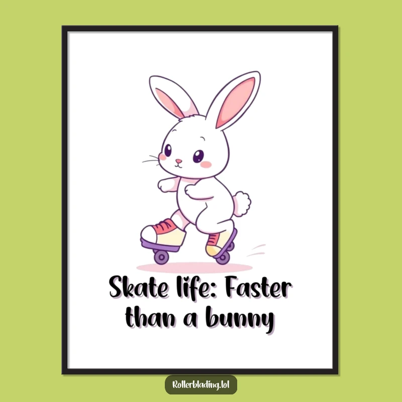 Funny Free Printable Wall Art: Curious Rabbit Roller Skating, Downloadable Quirky Decor