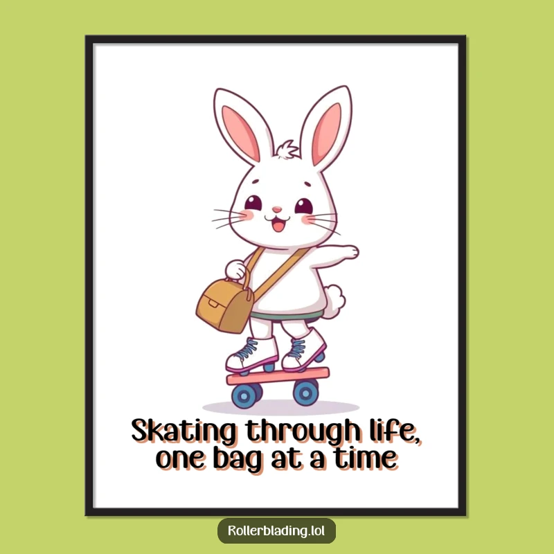 Free Printable Funny Wall Art: Bunny Roller Skater Bag Decor Downloadable