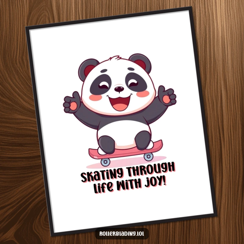 Funny free printable wall art: A joyful panda skates effortlessly with a wide, beaming smile.