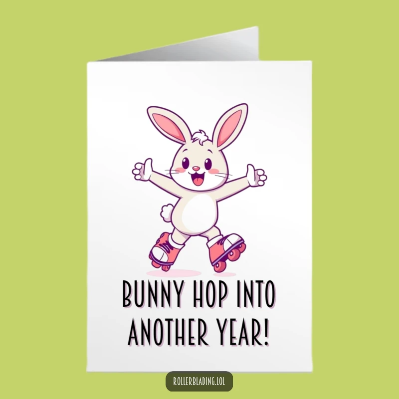 Free Printable Bunny Birthday Card: Cheerful Skater Zooming Downloadable Gift