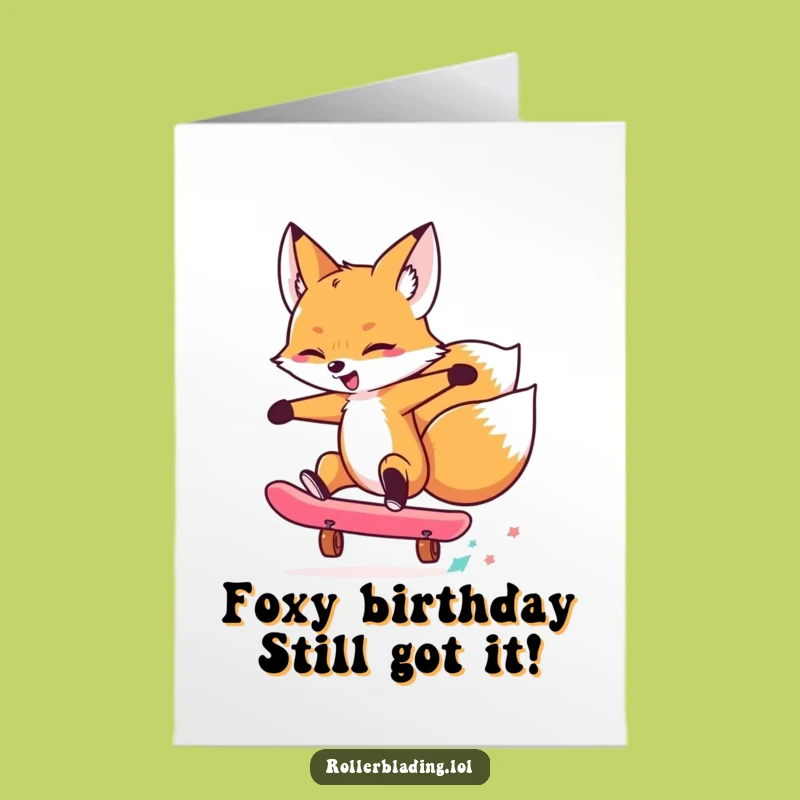 Free Printable Birthday Card: Funny Skating Fox Surprise - Downloadable Fun Gift