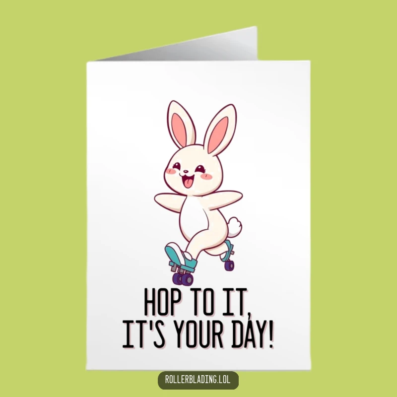 Free Printable Birthday Card: Cheerful Bunny Skater, Fun Downloadable Gift!