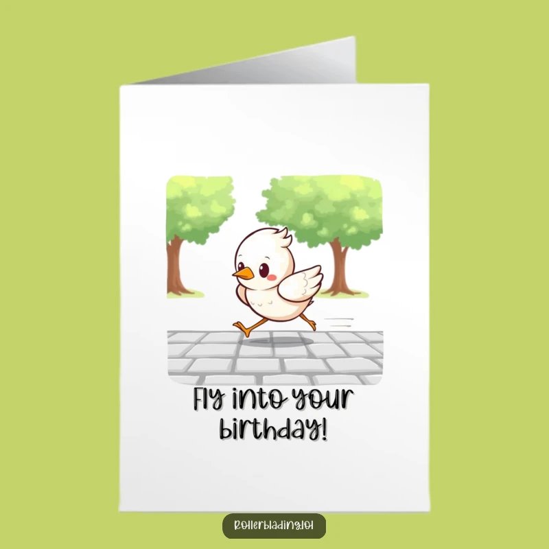 Free Printable Funny Birthday Card: Determined Bird Racer, Perfect Downloadable Gift
