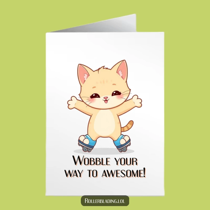 Free Printable Kitten Birthday Card: Wobbling Skater Balance Downloadable Gift