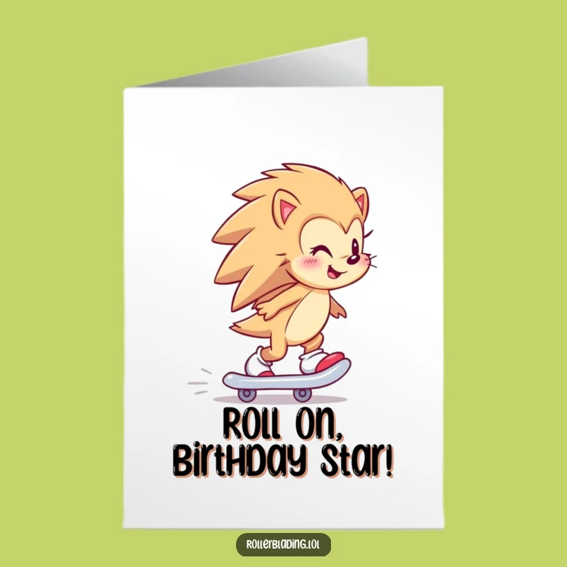 Free Printable Hedgehog Birthday Card: Skating Fun Downloadable Gift