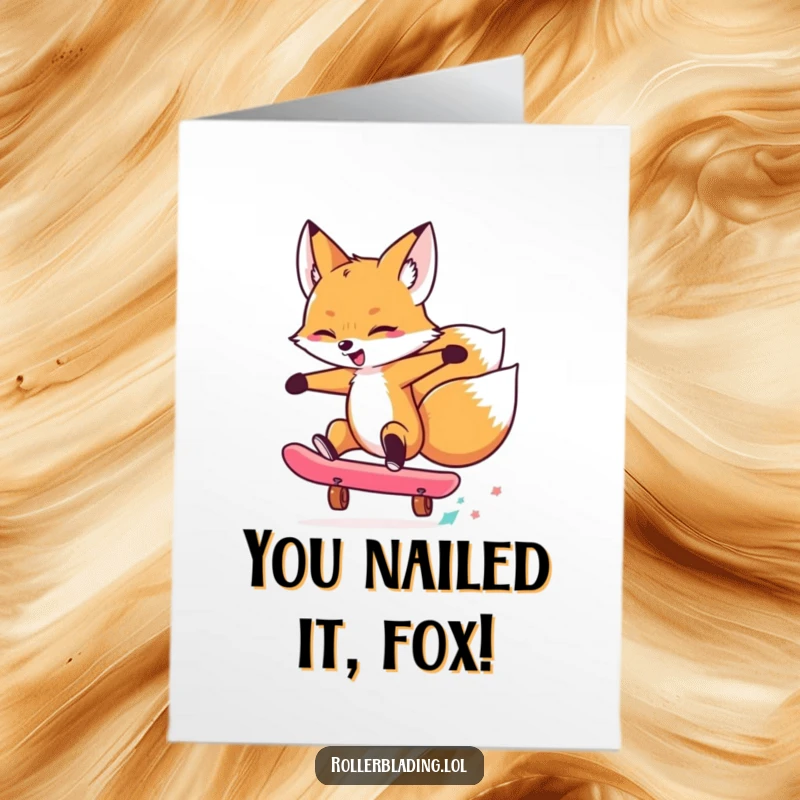 Funny Free Printable Congratulations Card: A talented fox shows off amazing skating skills to celebrate your awesome achievement.
