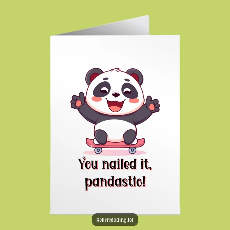 Free Printable Panda Congrats Card: Skater Panda's Joyful Victory Lap!