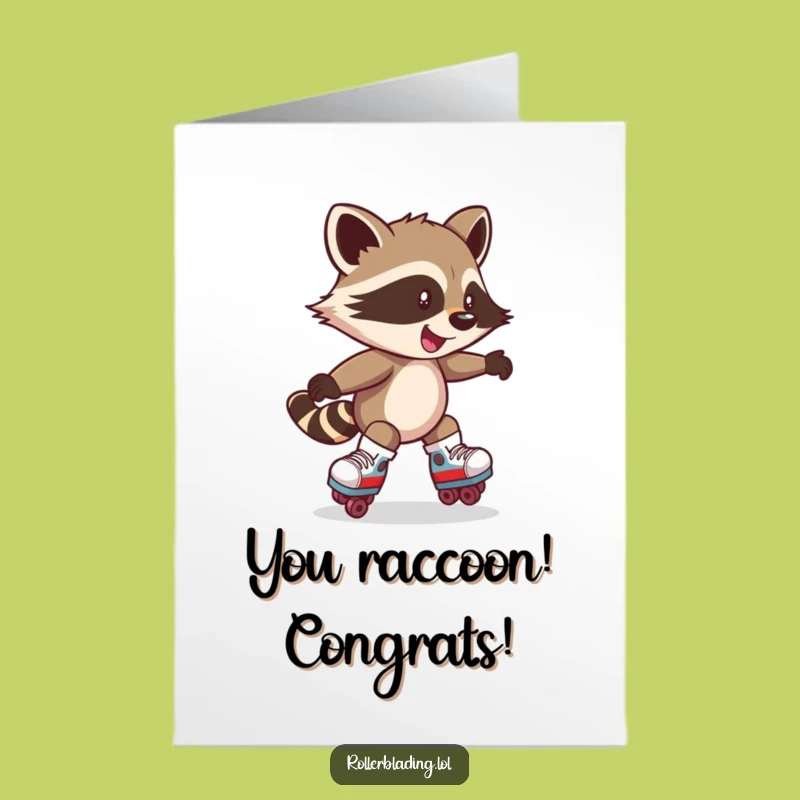 Free Printable Congrats Card: Raccoon's Winning Spin, Funny Achievement, Downloadable Gift!