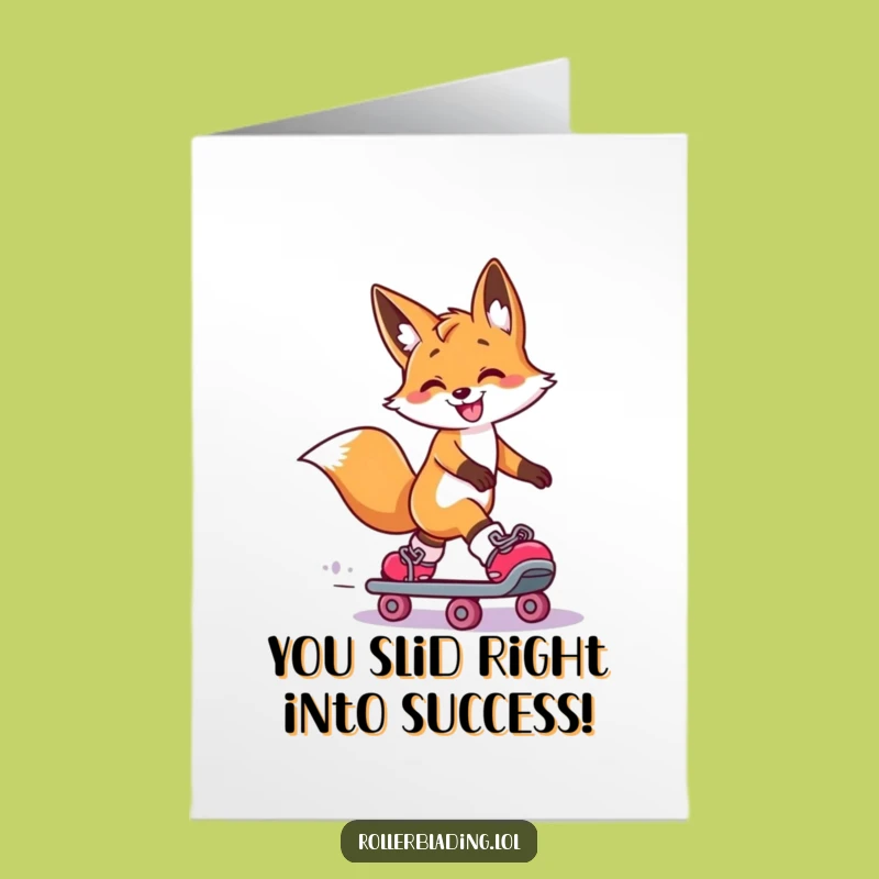 Free Printable Fox Card: Skater Slide Congratulations Downloadable Gift
