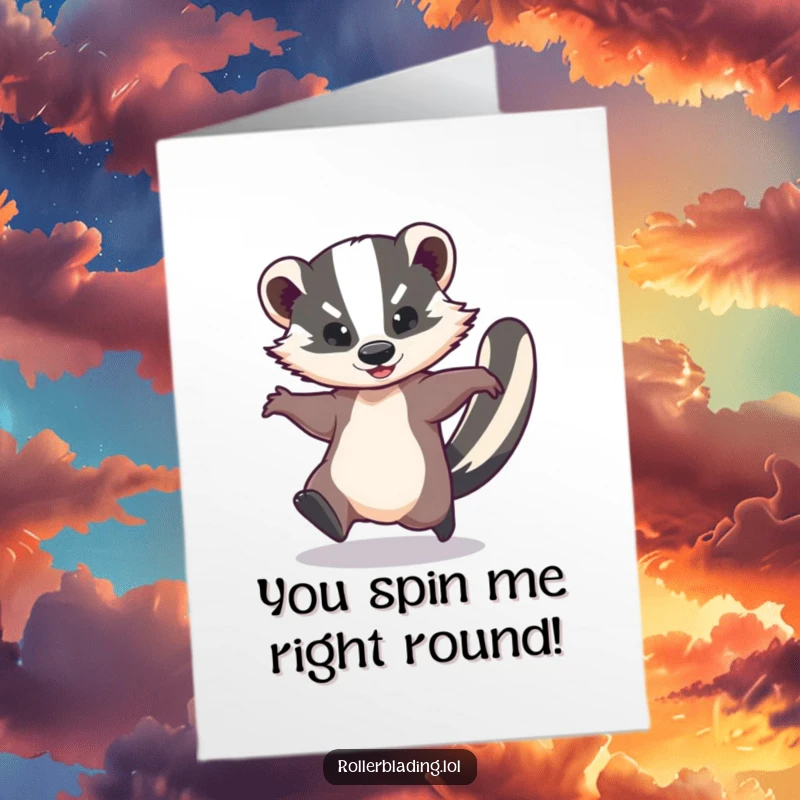 Funny Free Printable Congratulations Card: A badger performs a dazzlingly fast spin, celebrating a moment of triumph.