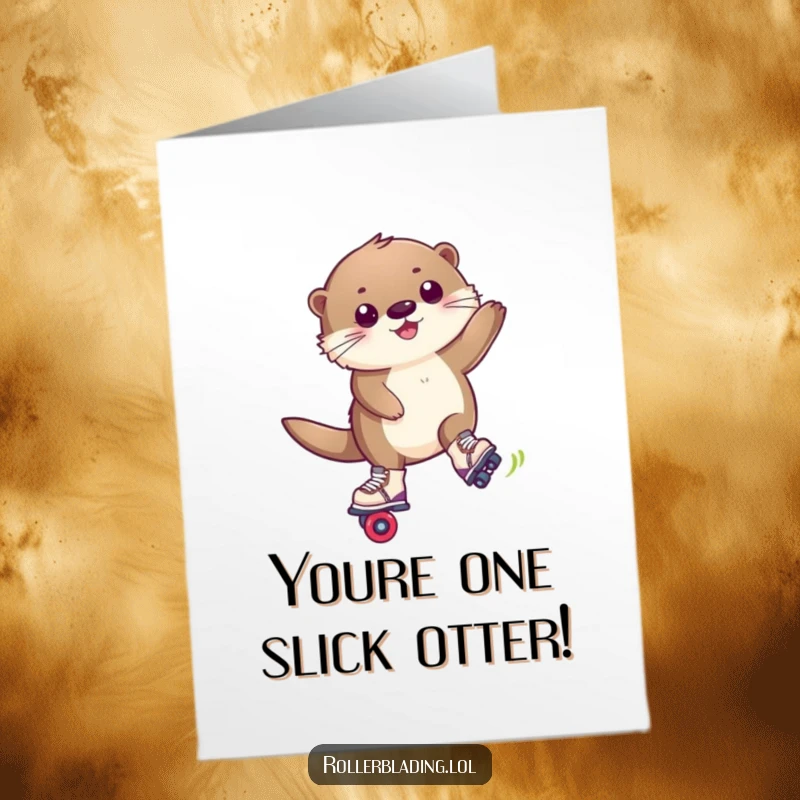 Funny Free Printable Congratulations Card: A happy otter executes a thrilling rollerblade trick, celebrating a fantastic accomplishment with style.