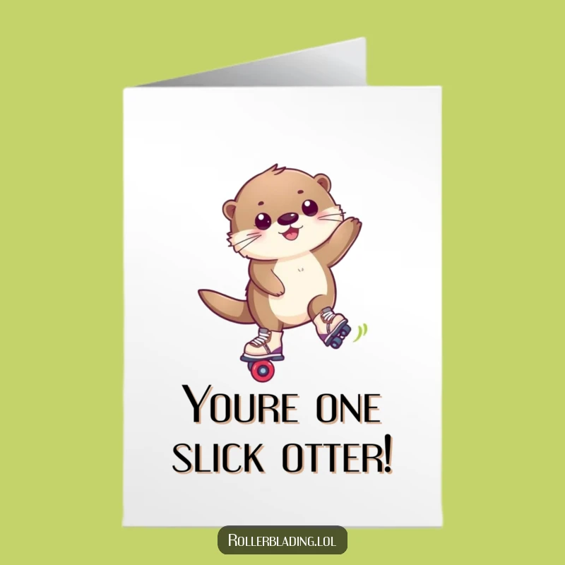 Free Printable Funny Congrats Card: Rollerblading Otter Triumph Celebration Downloadable