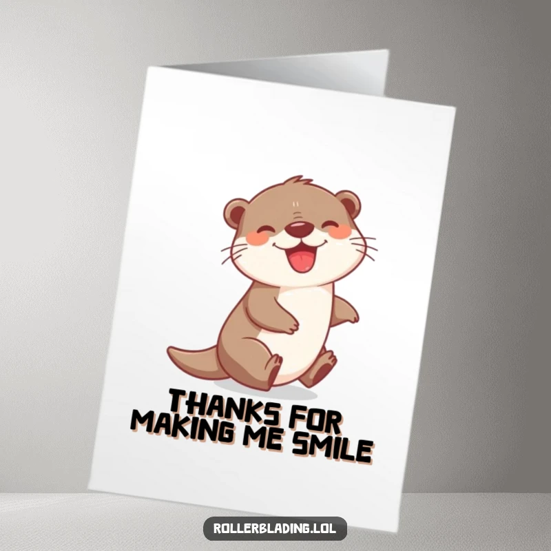 Funny Free Printable Thank You Card: A jubilant otter zips by with a grateful grin, spreading thanks.
