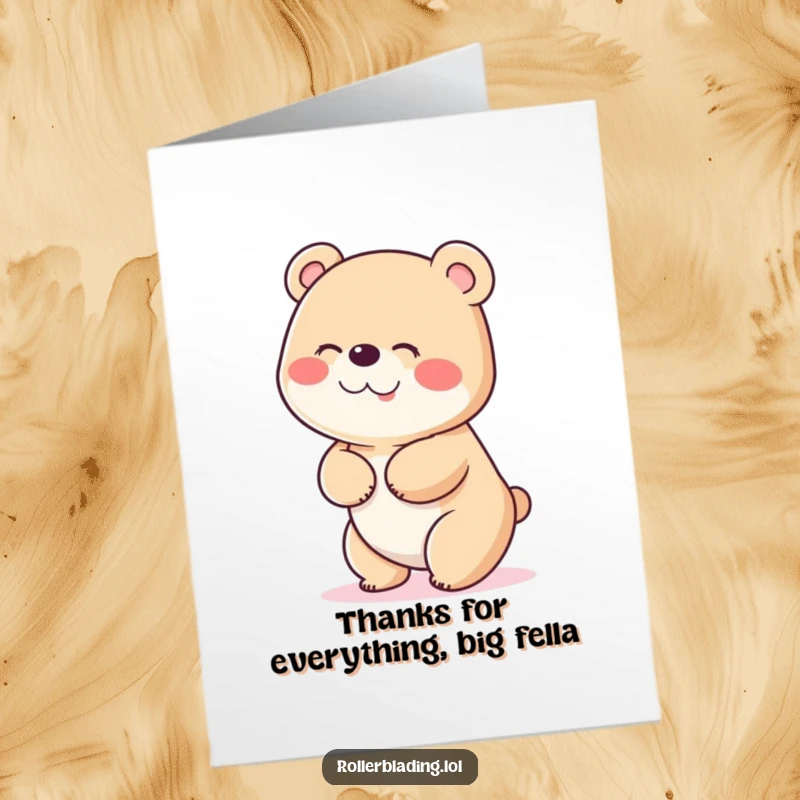 Funny Free Printable Thank You Card: A bear giggling as it wobbles, conveying thanks with a happy expression.