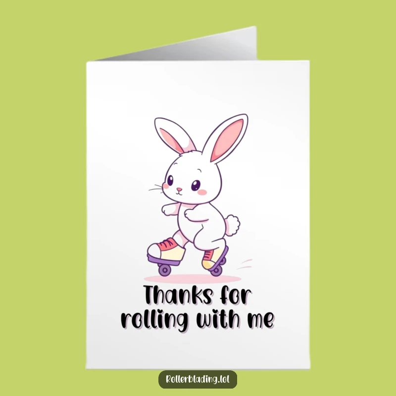 Free Printable Thank You Card: Grateful Rabbit Roller Skating, Downloadable Appreciation Note