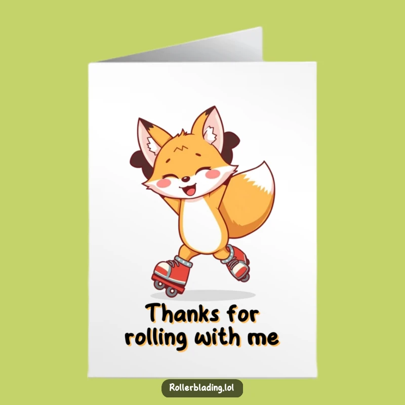 Free Printable Thank You Card: Funny Rollerblading Fox Expressing Gratitude Downloadable