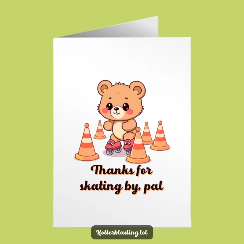Free Printable Thank You Card: Bear Cub Roller Skating Gratitude Downloadable