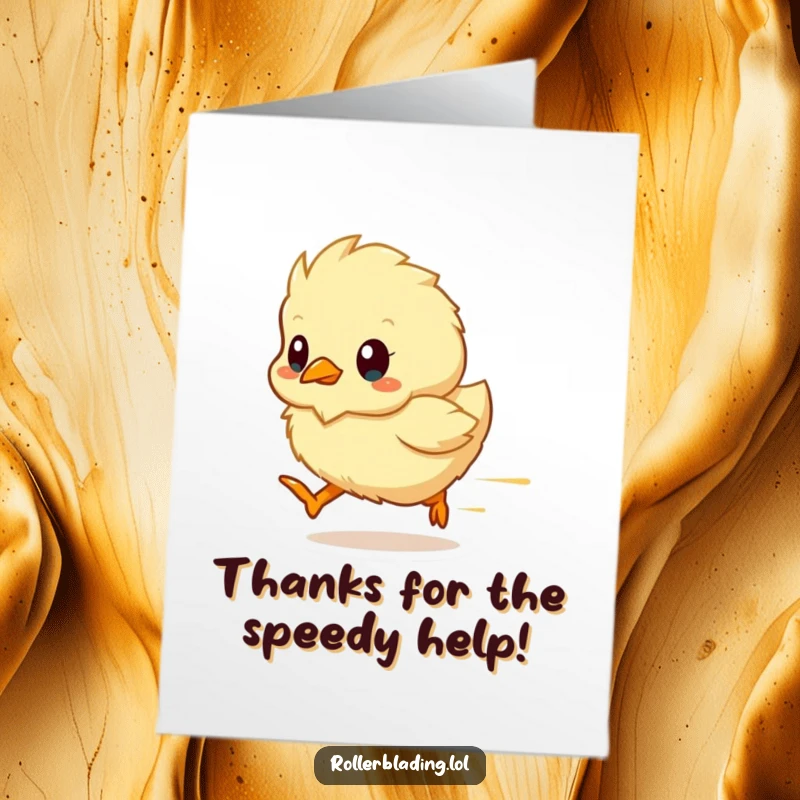 Funny Free Printable Thank You Card depicting a fluffy chick as a blur, speeding along to say thanks.