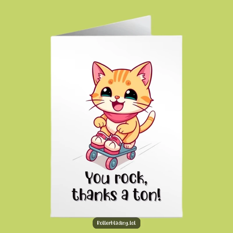 Free Printable Thank You Card: Comical Skating Cat, Whimsical Downloadable Note for Gratitude