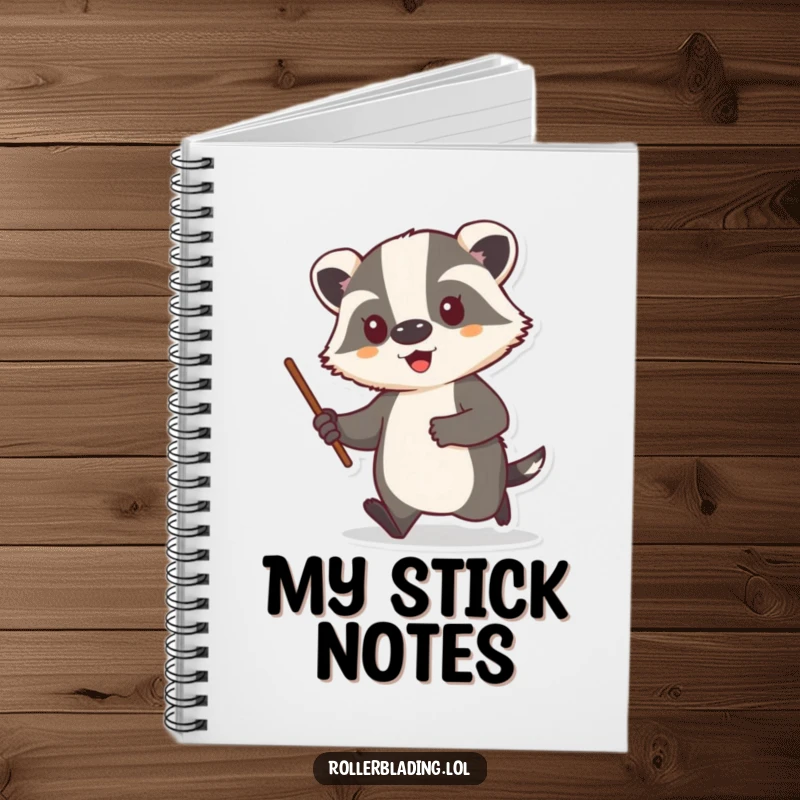 Funny notebook with a proud badger cruising, stick in hand, ready to take notes with style.