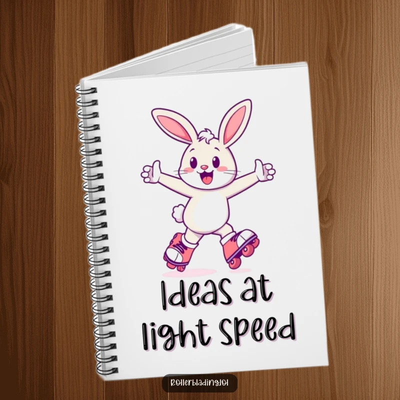 Funny Bunny Notebook: A cheerful bunny skates rapidly on roller skates, arms pumping, making note-taking a fun and energetic experience.