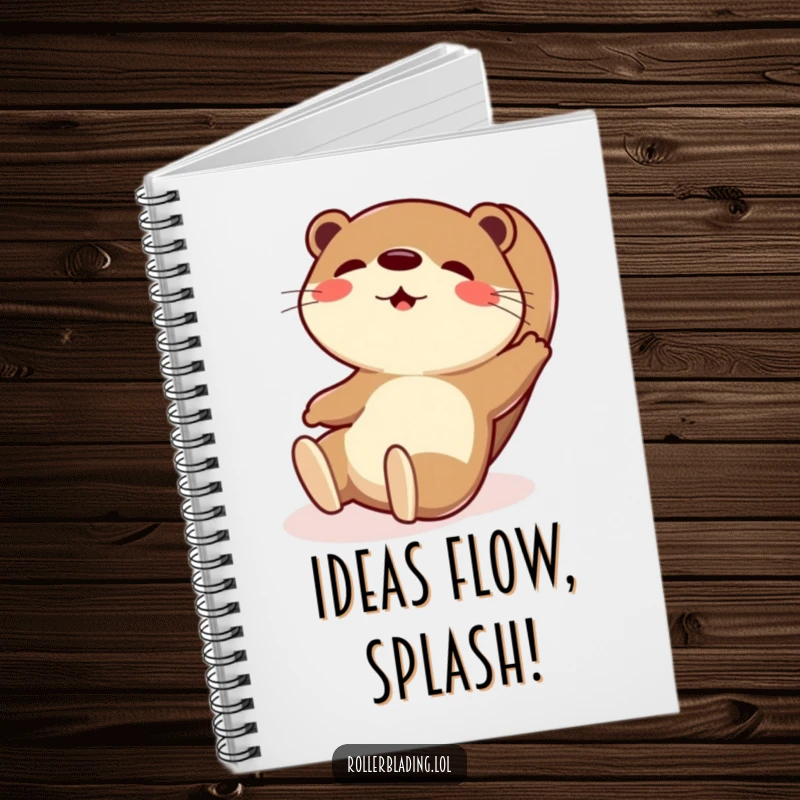Funny notebook cover with a playful otter mid-exaggerated slide, inspiring fun and creative writing.